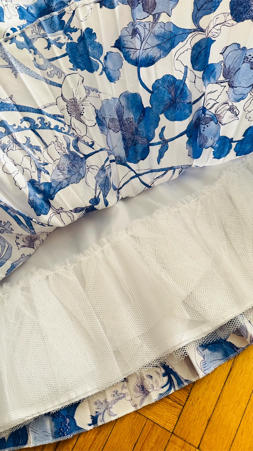 🧡 Strapless Blue Floral Pleated Dress - photo 5