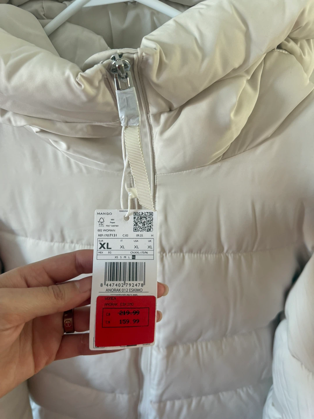 Mango Puffer Parka Coat - XL - Cream - photo 2