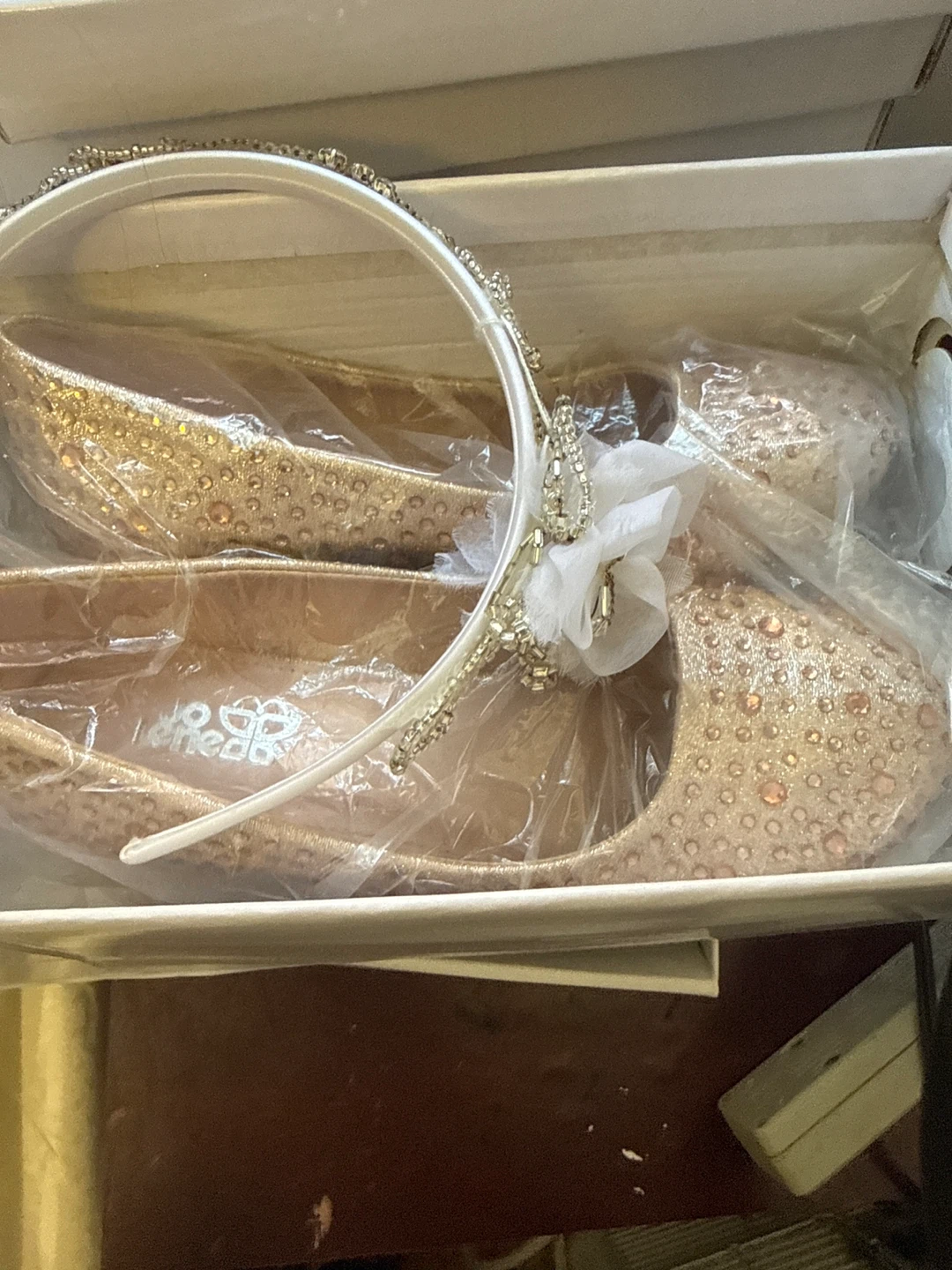 Sparkly Rose Gold Girls Shoes and Headband Set