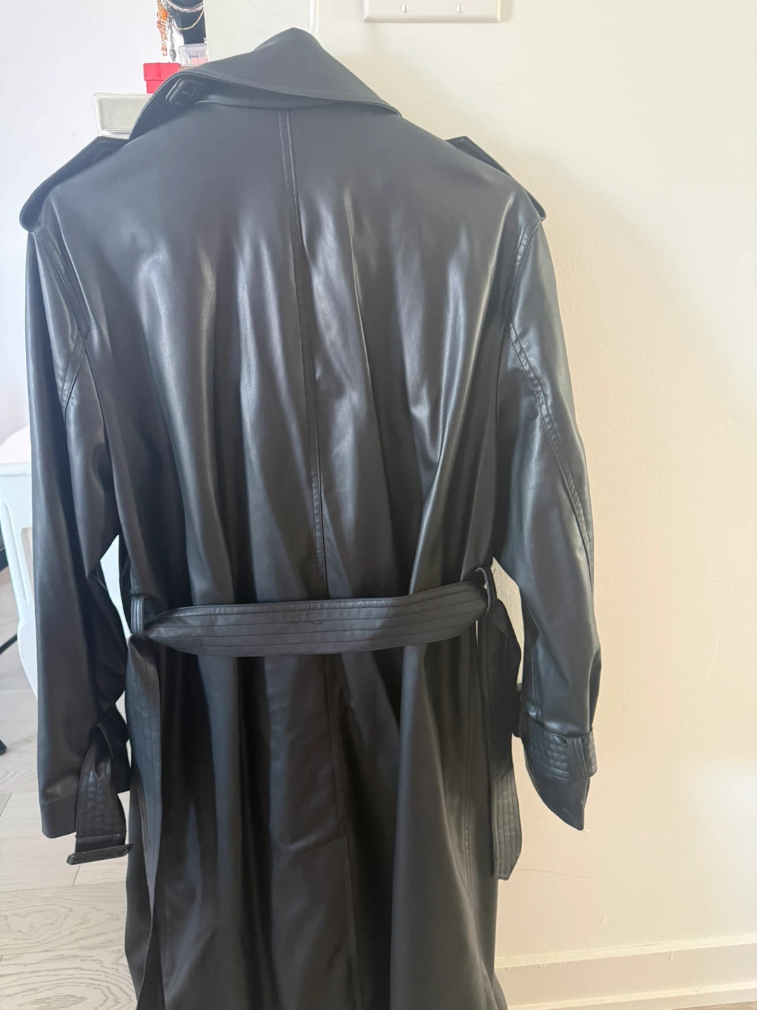 Zara Faux Leather Trench Coat - Black, Size M - photo 2