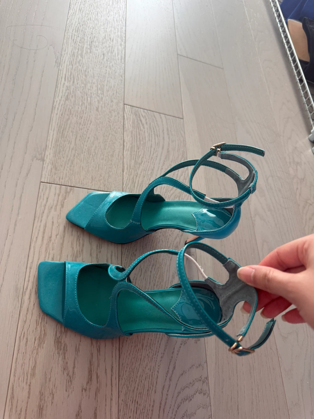 Teal Patent Leather Strappy Heels - photo 3