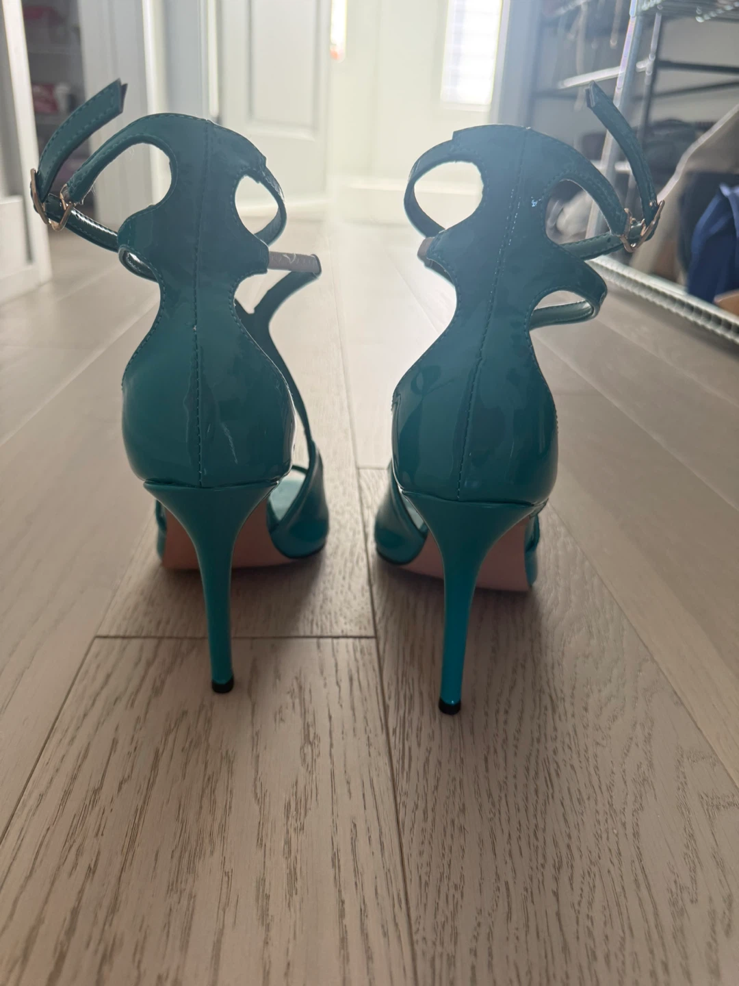 Teal Patent Leather Strappy Heels - photo 2