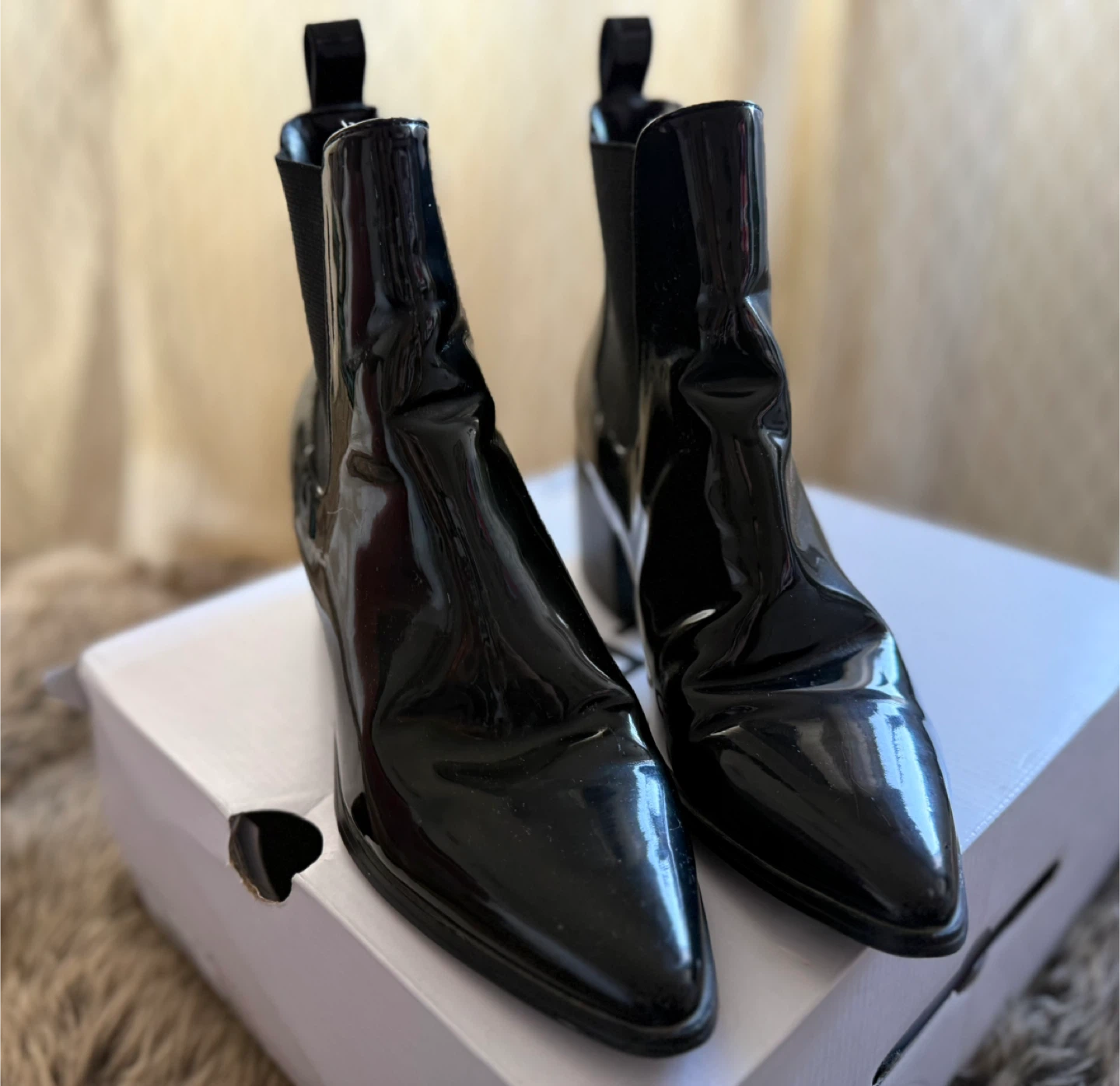 Aldo Black Patent Ankle Boots