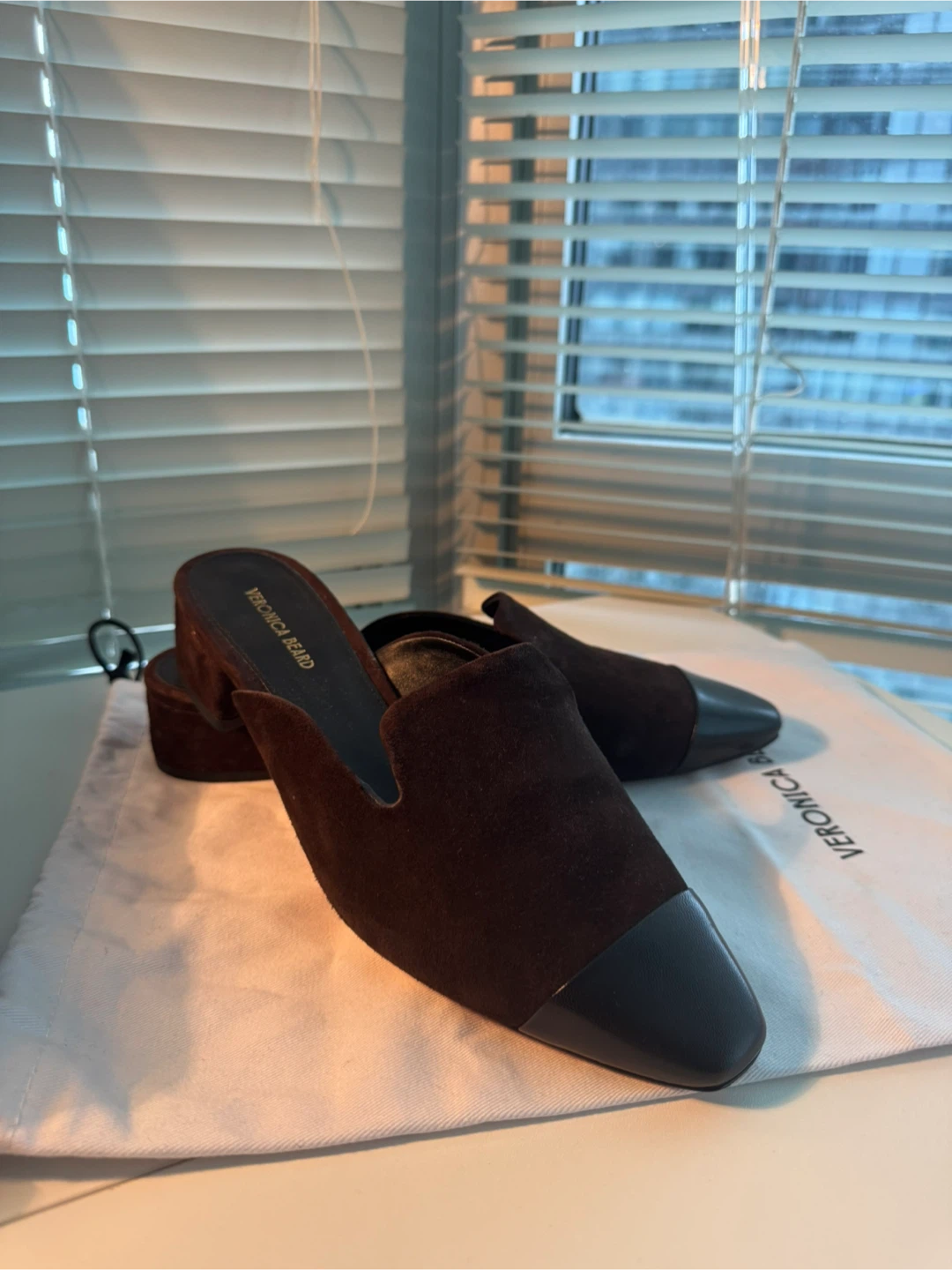 Veronica Beard Cecile Suede Cap-Toe Mules - Brown