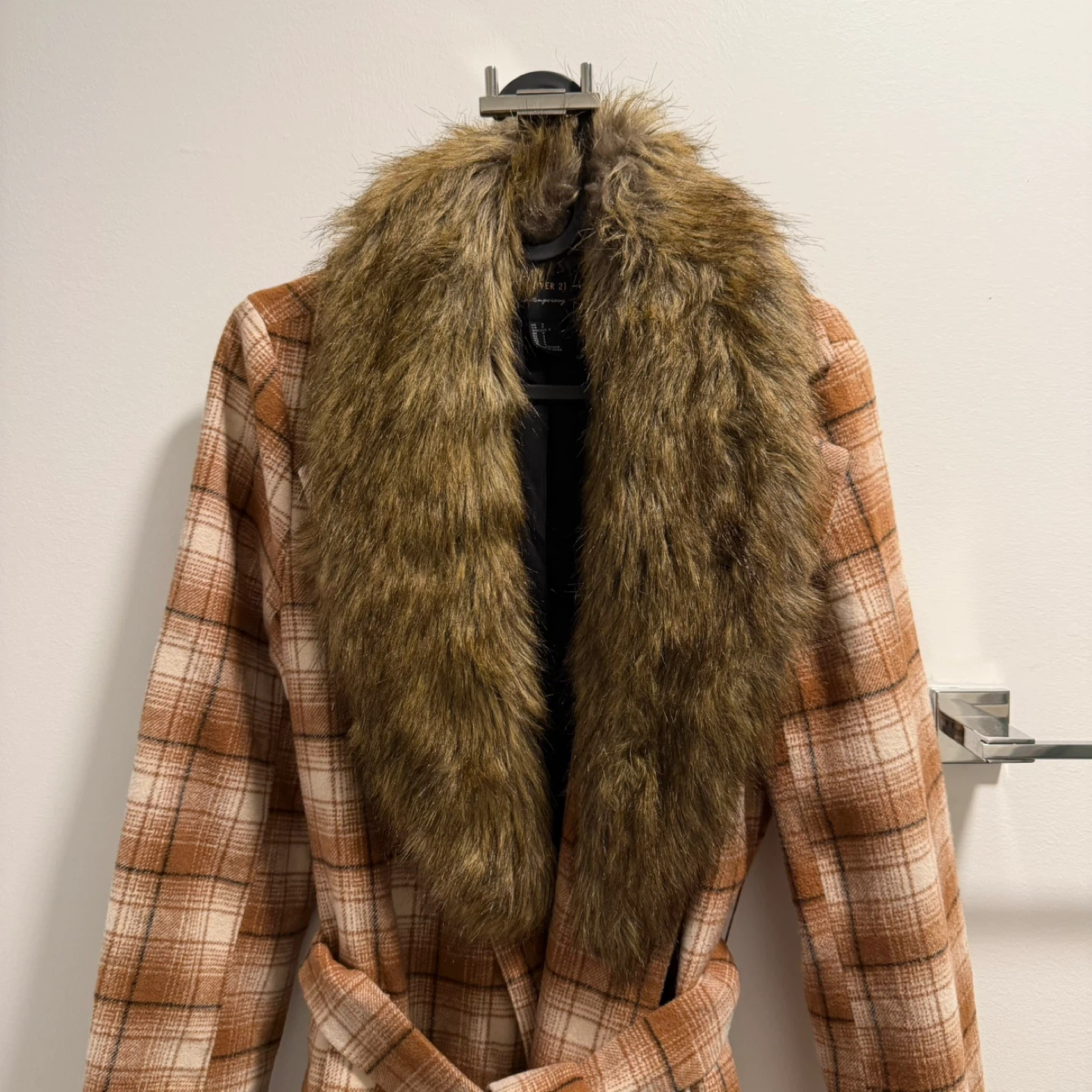 Forever 21 Plaid Coat with Faux Fur Collar - Size S - photo 2