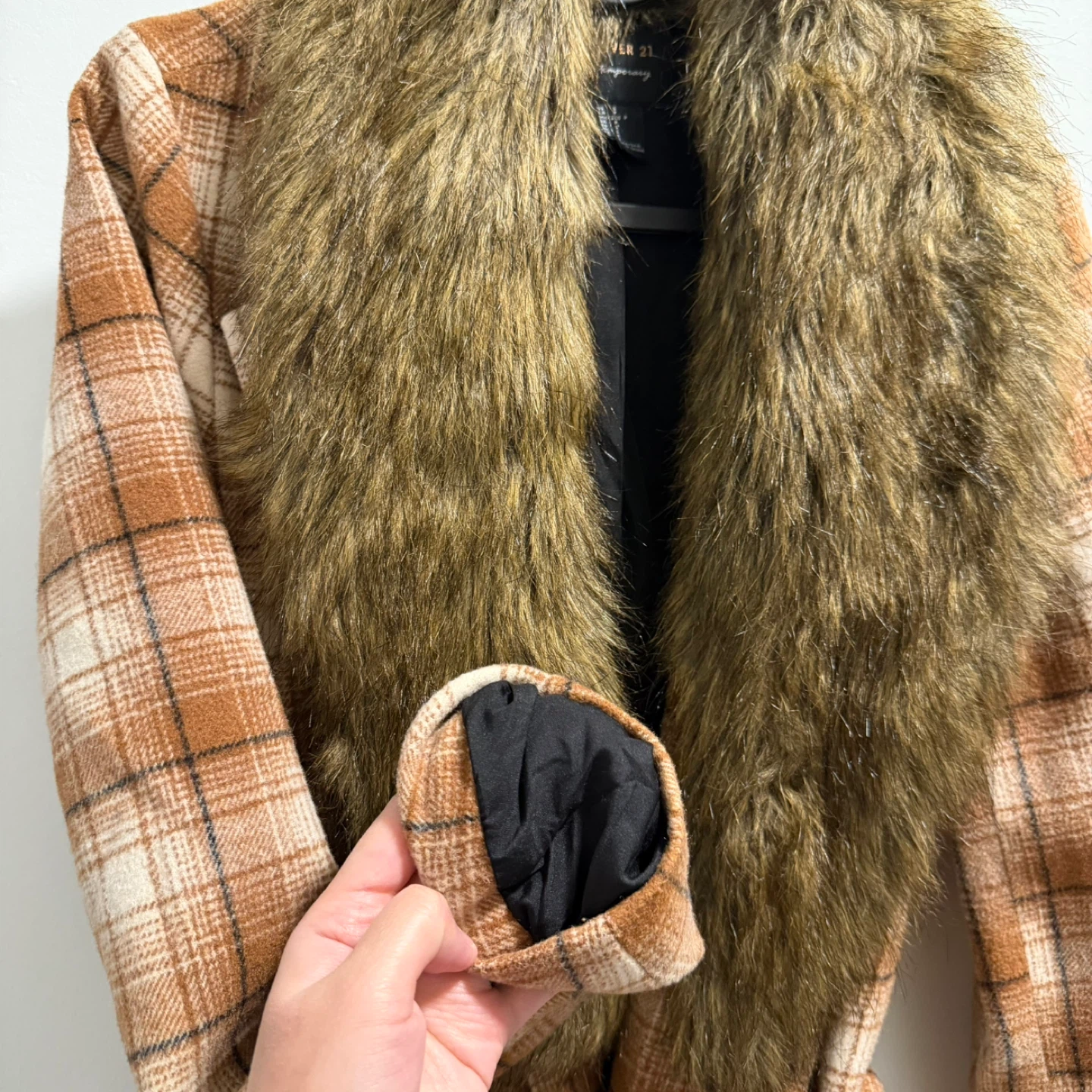 Forever 21 Plaid Coat with Faux Fur Collar - Size S - photo 4