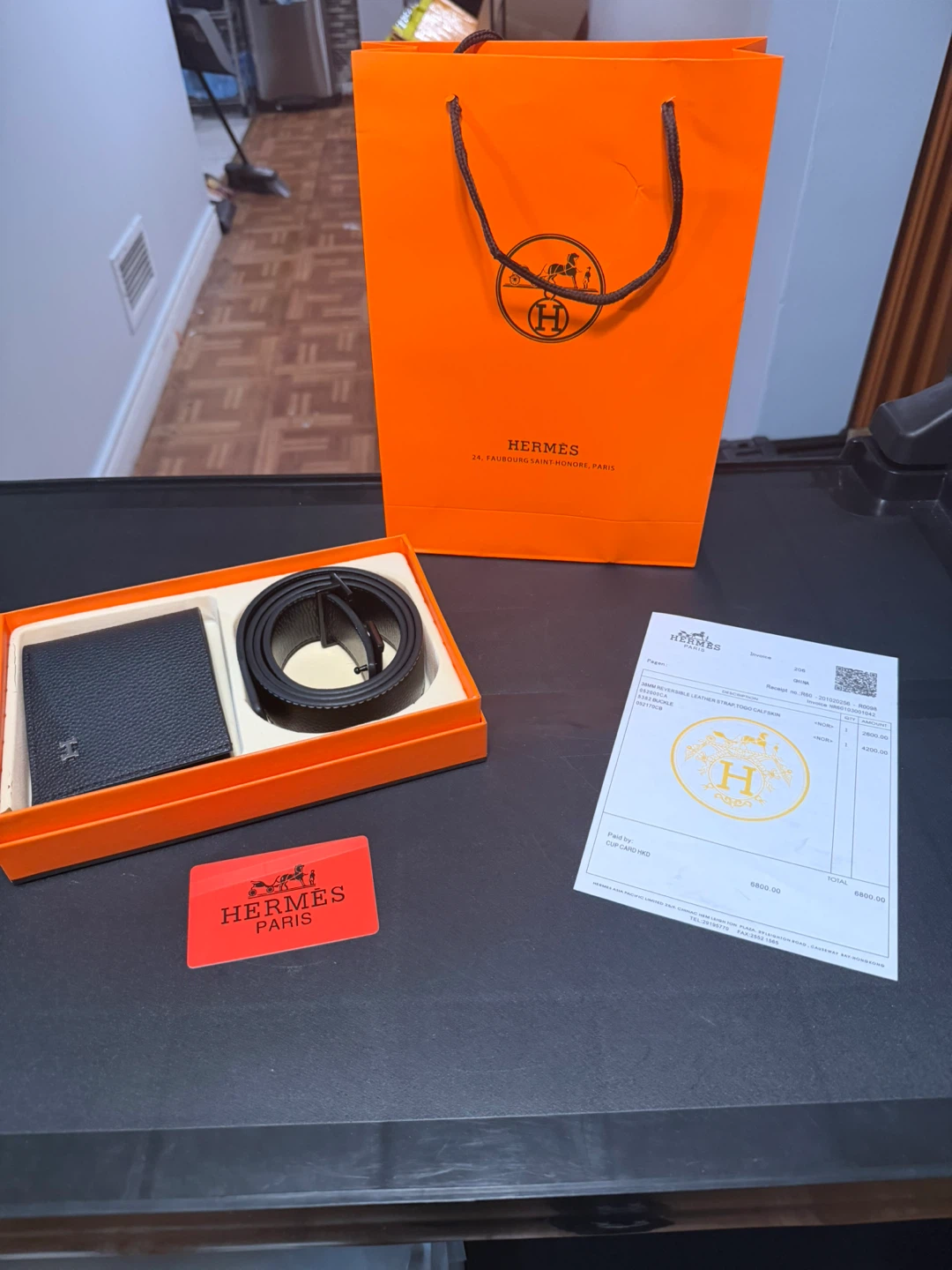Hermes Black Leather Belt and Wallet Set