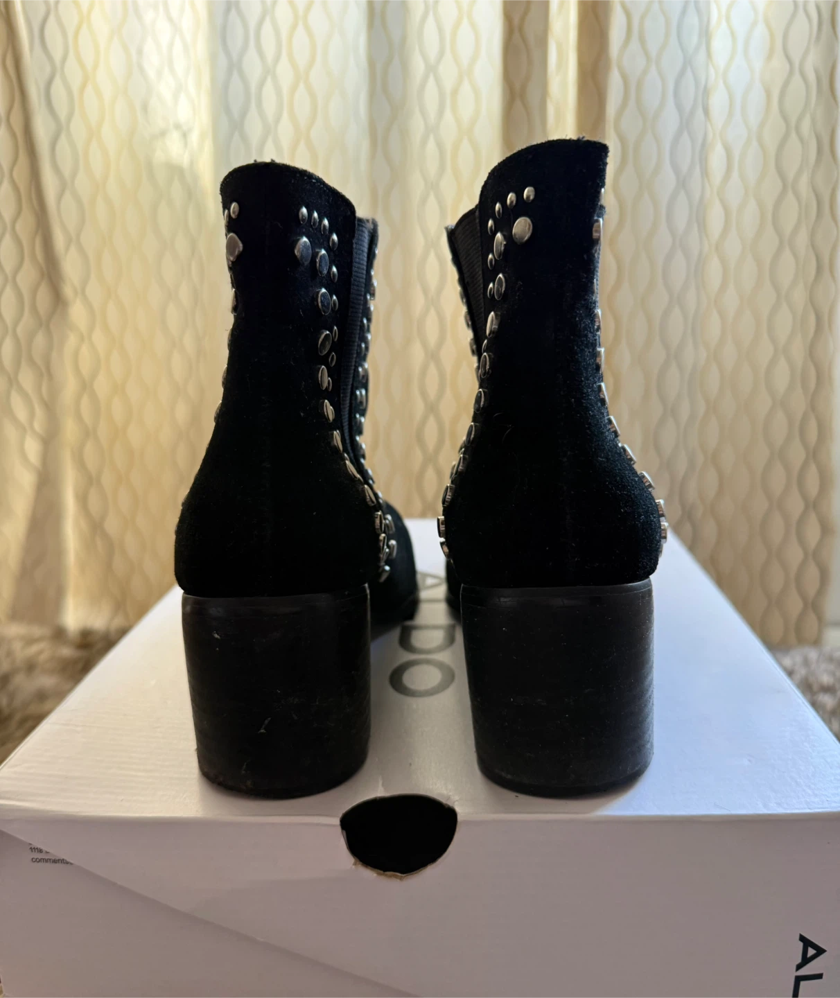 Aldo Black Suede Studded Ankle Boots - photo 2