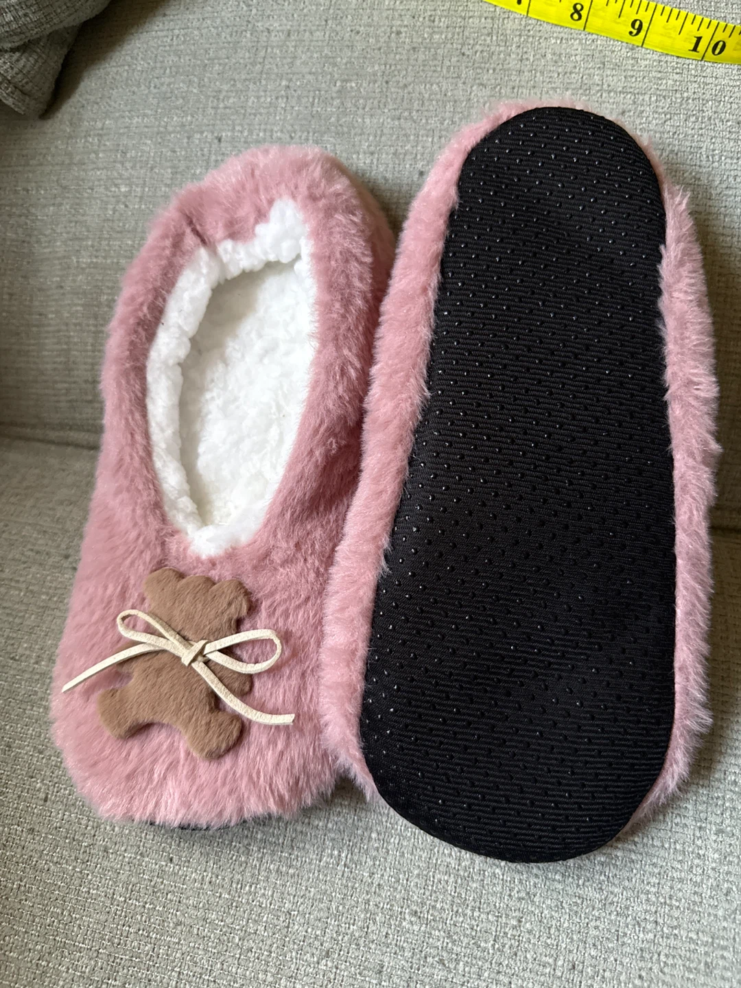 🧡Pink Fuzzy Slippers with Bear Detail - photo 2