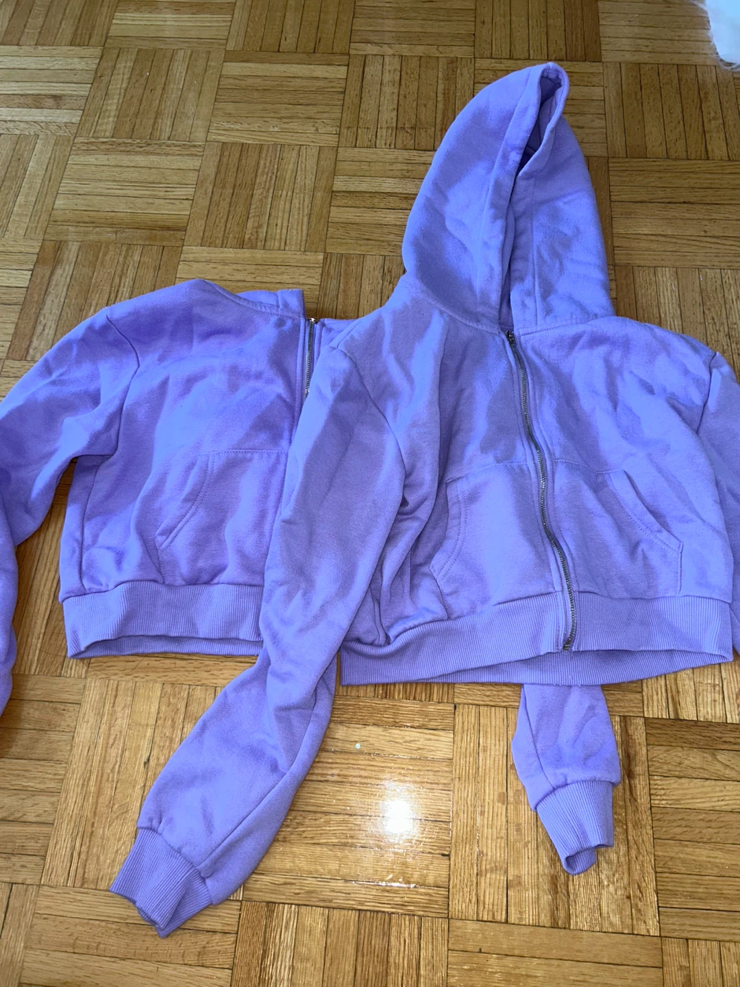 Two Purple Cropped Zip-Up Hoodie