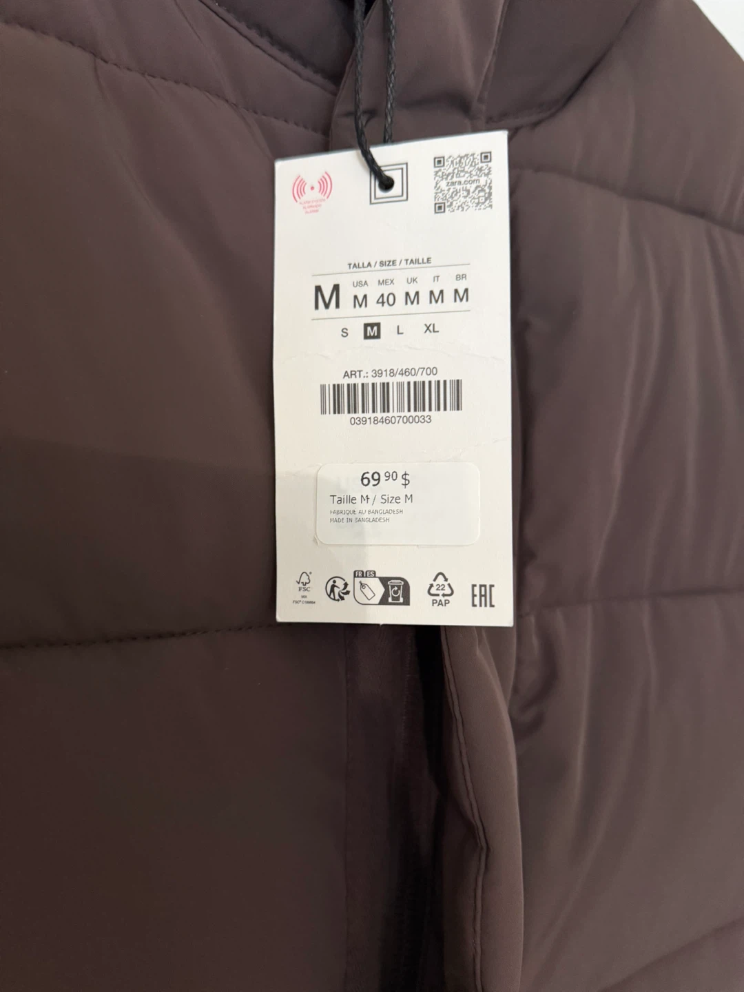 Zara Puffer Vest - Brown, Size M - photo 4