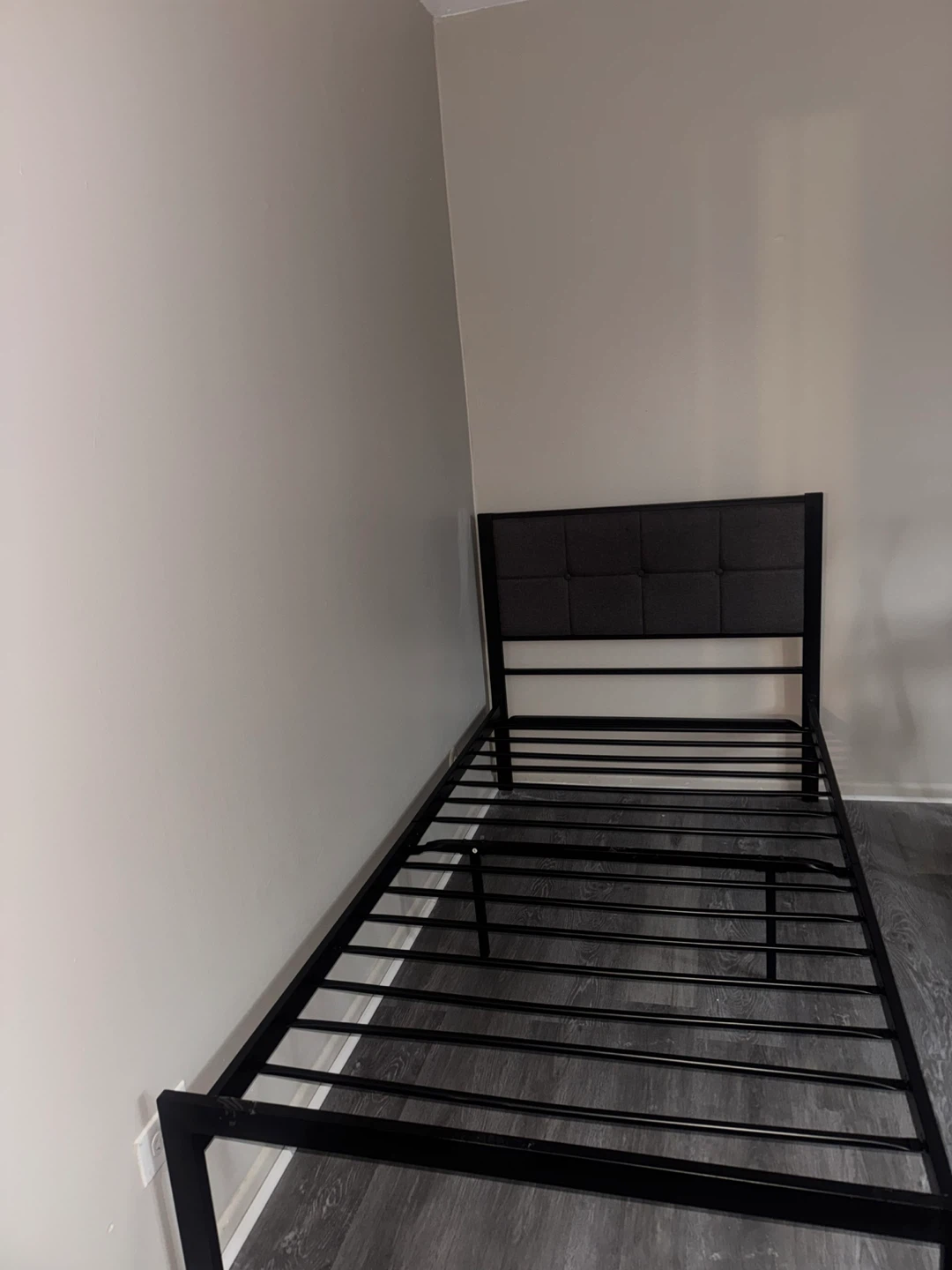 Black twin sized Metal Bed Frame with Upholstered Headboard - photo 3
