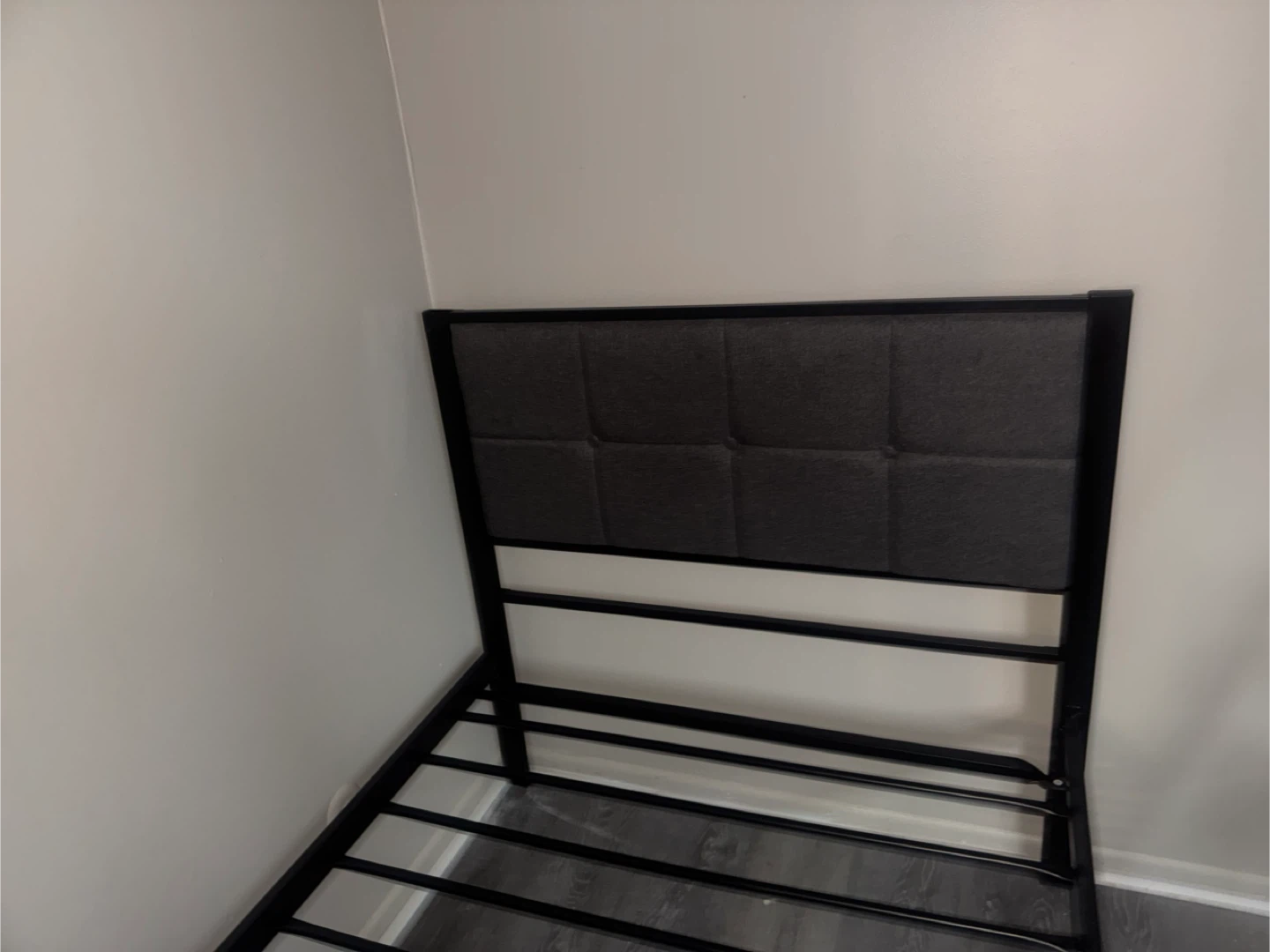 Black twin sized Metal Bed Frame with Upholstered Headboard - photo 2