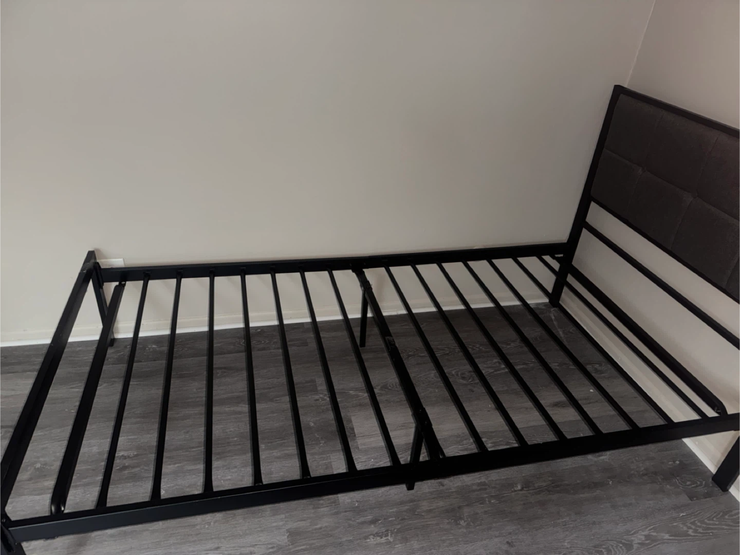 Black twin sized Metal Bed Frame with Upholstered Headboard - photo 4