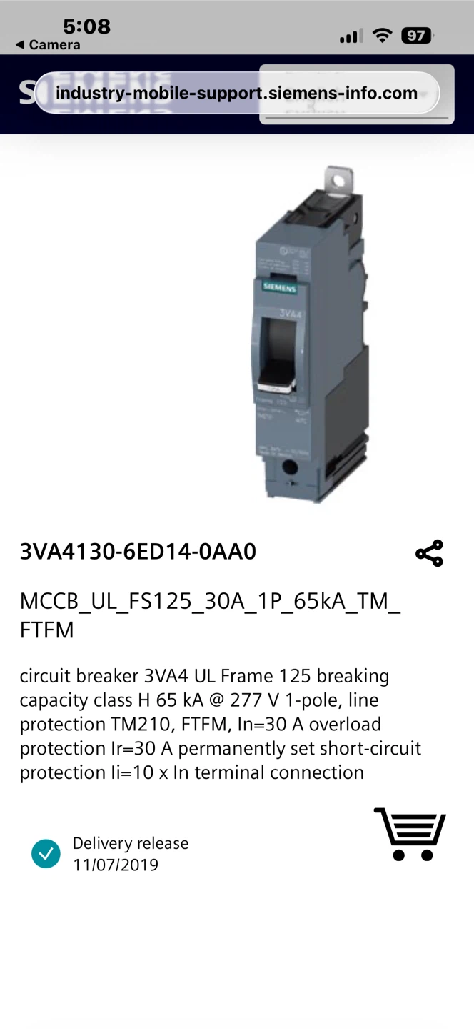 2 New Siemens 3VA4 MCCB Circuit Breaker 30A 1-Pole - photo 3