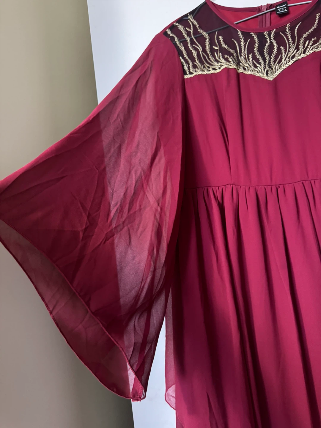 Moosta+ Women's Burgundy Embroidered Chiffon Dress - Size M - photo 3