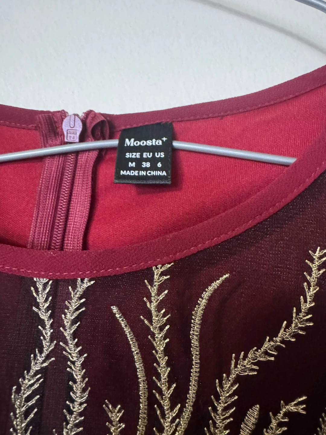Moosta+ Women's Burgundy Embroidered Chiffon Dress - Size M - photo 2
