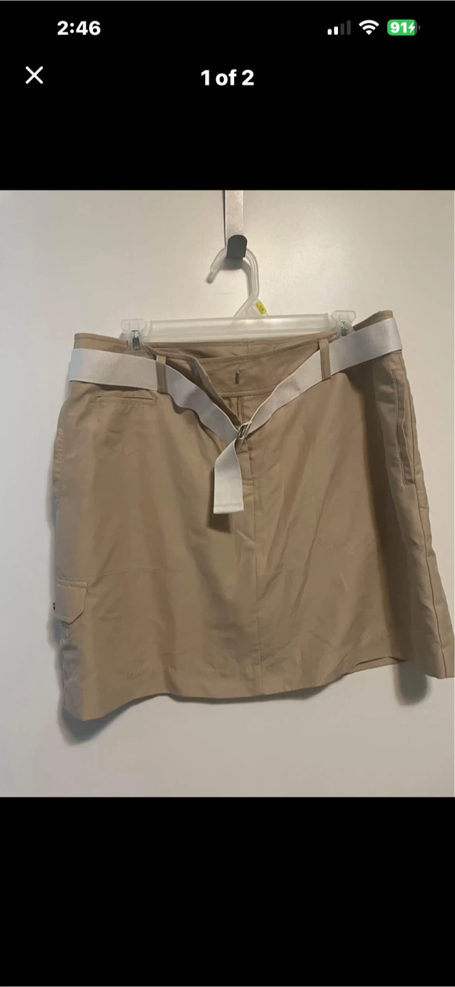 Khaki golf skort with belt