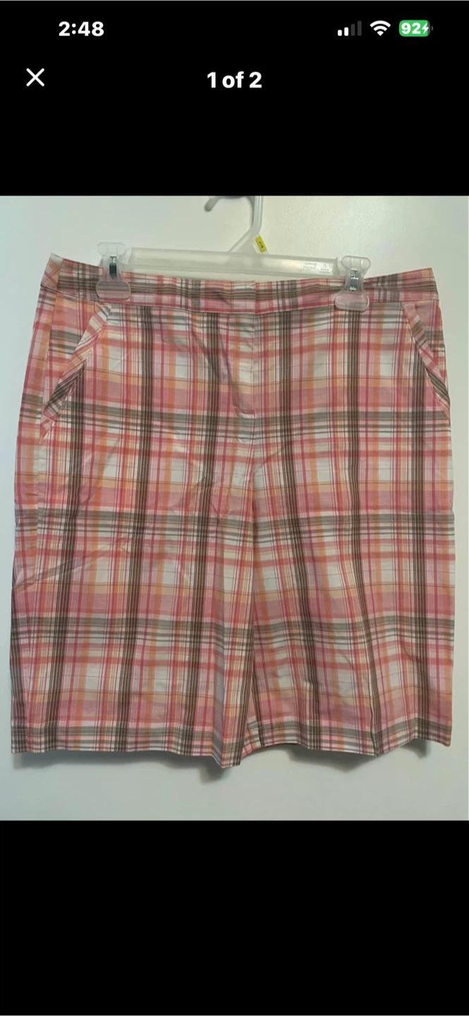 Pink plaid golf shorts