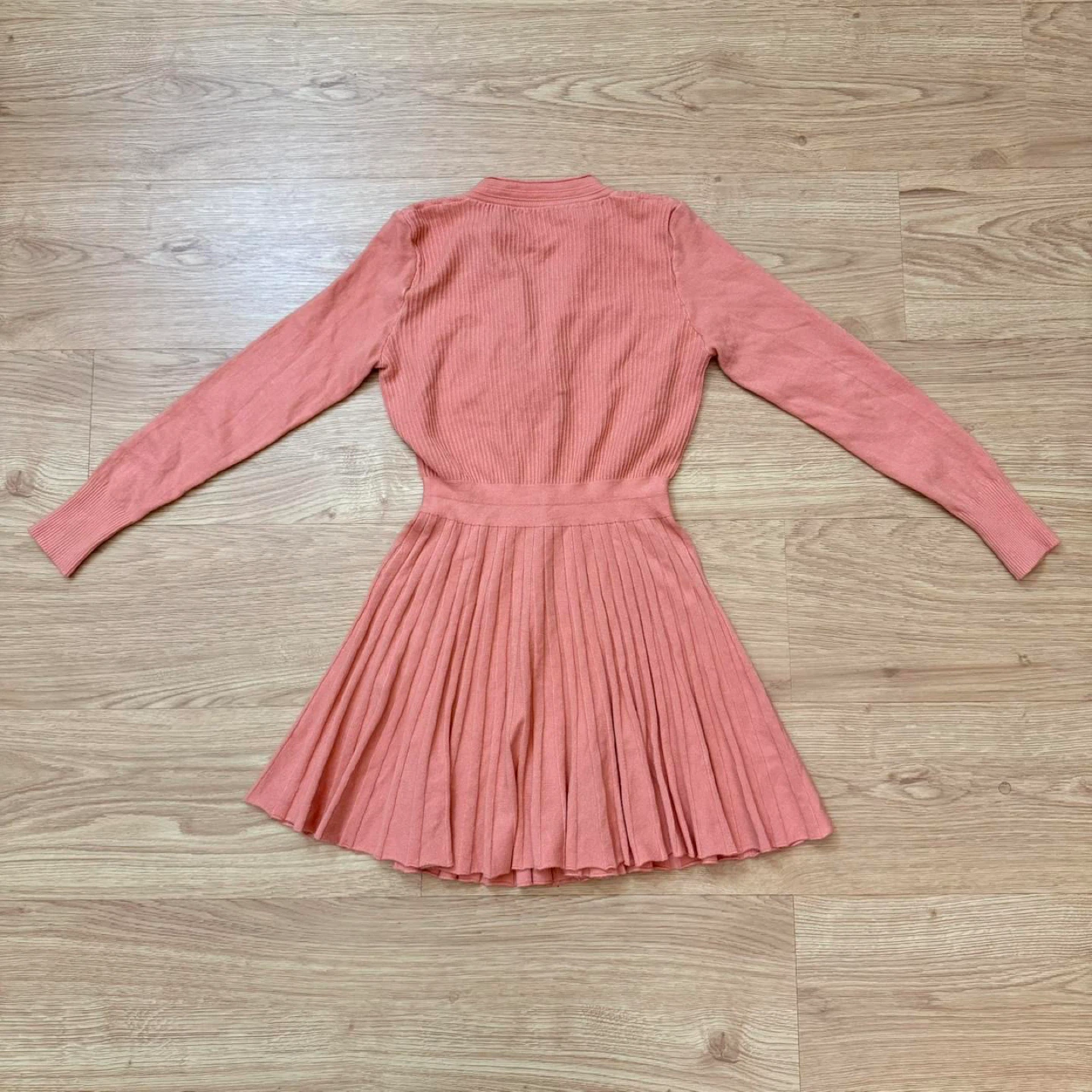 PETITE Pink Ribbed Pleated Long Sleeve Mini Sweater Dress - photo 4
