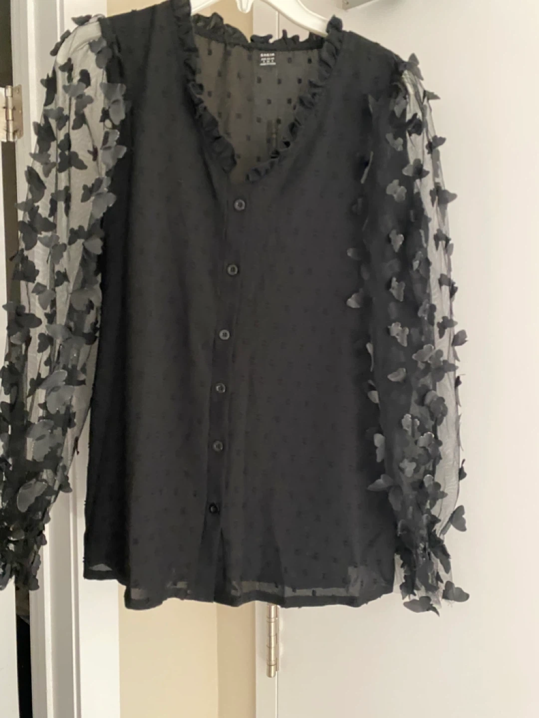 SHEIN Black Butterfly Sleeve Blouse - Size S