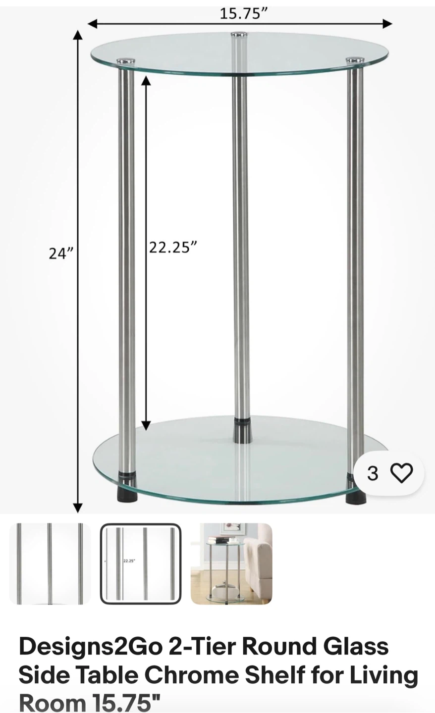 Designs2Go 2-Tier Round Glass Side Table
