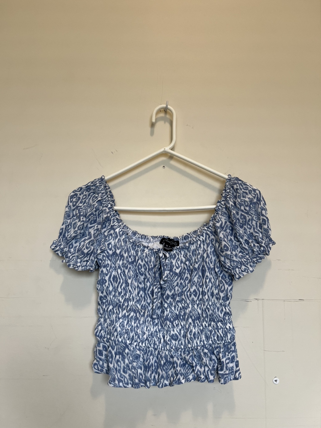 Blue White Print Crop Top - Size M