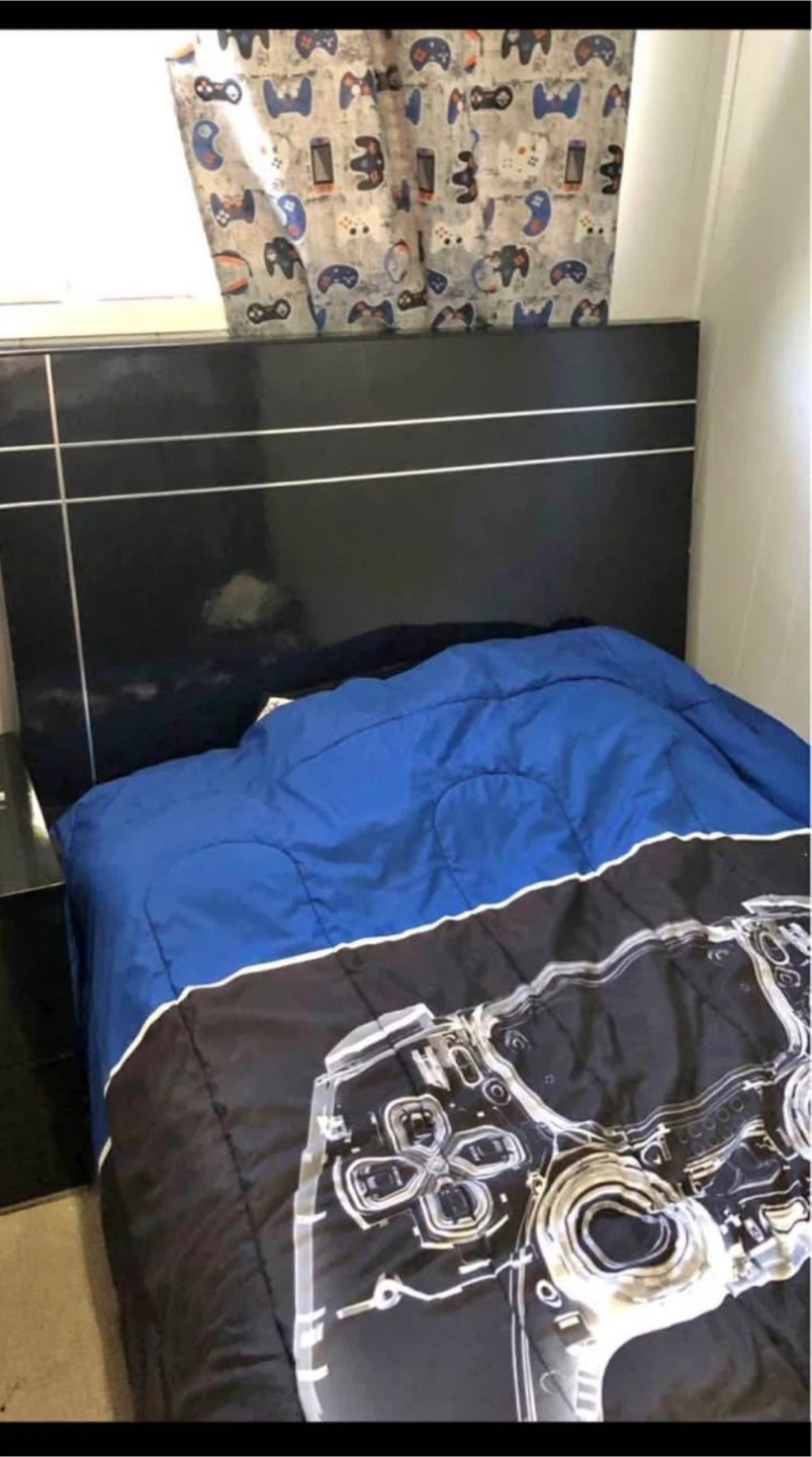 Black Gloss Headboard with White Stripes