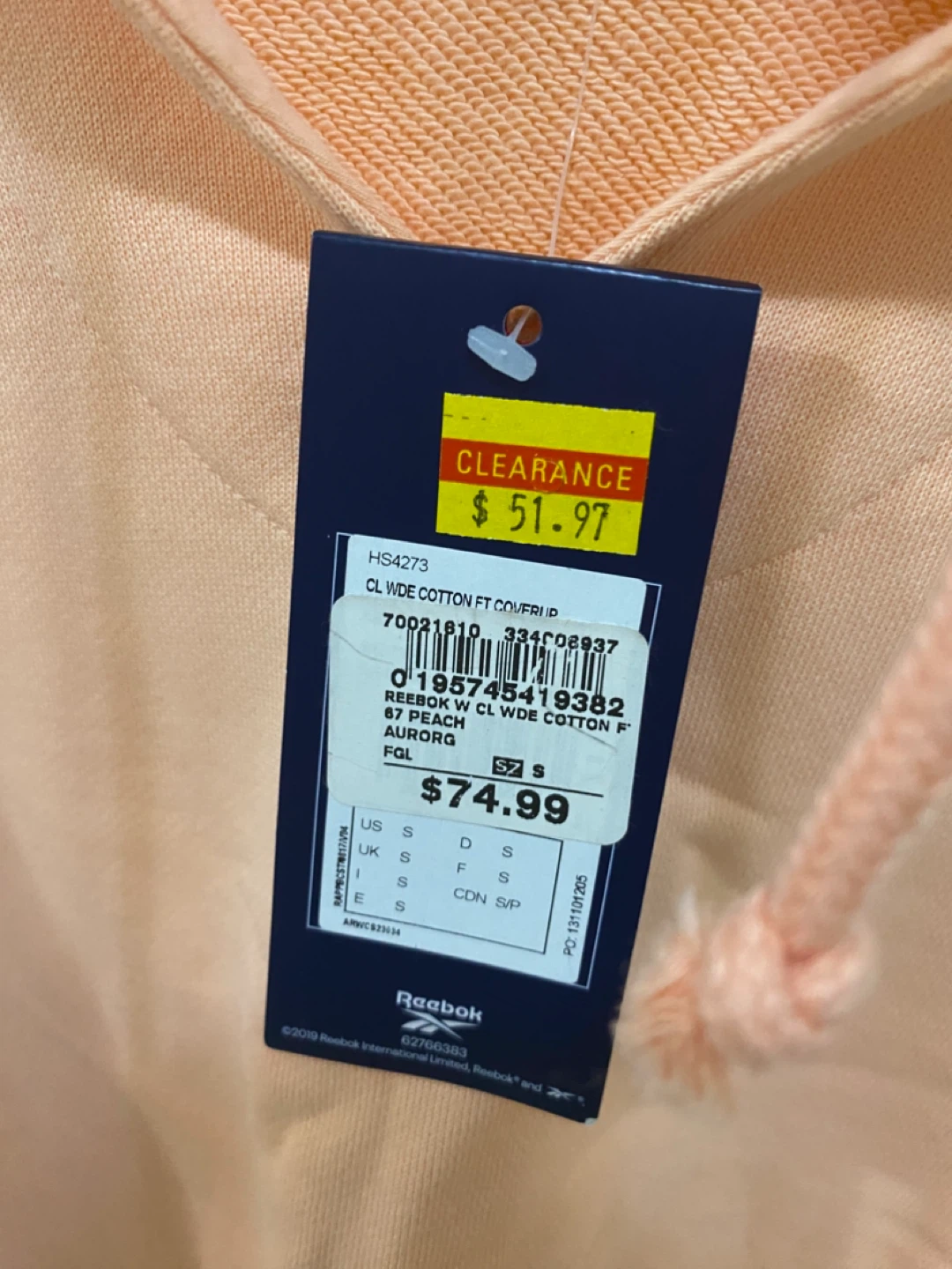 NEW - Reebok CL Wide Cotton FT Coverup Peach Sweatshirt Size S - photo 3