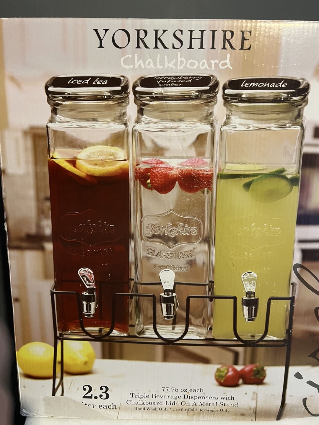 Yorkshire Triple Beverage Dispenser with Chalkboard Lids
