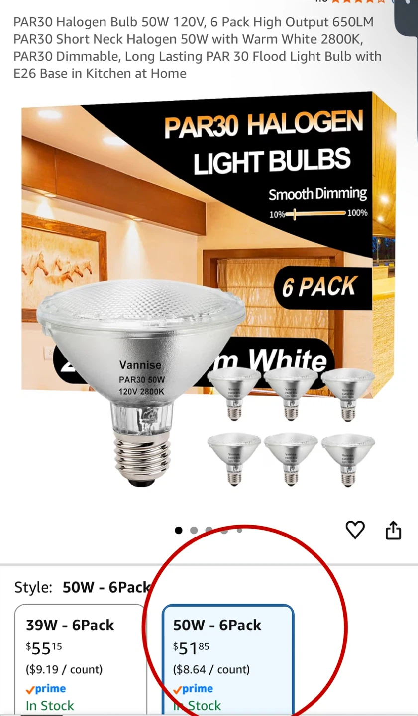 Vannise PAR30 50W Halogen Light Bulb 6 pack