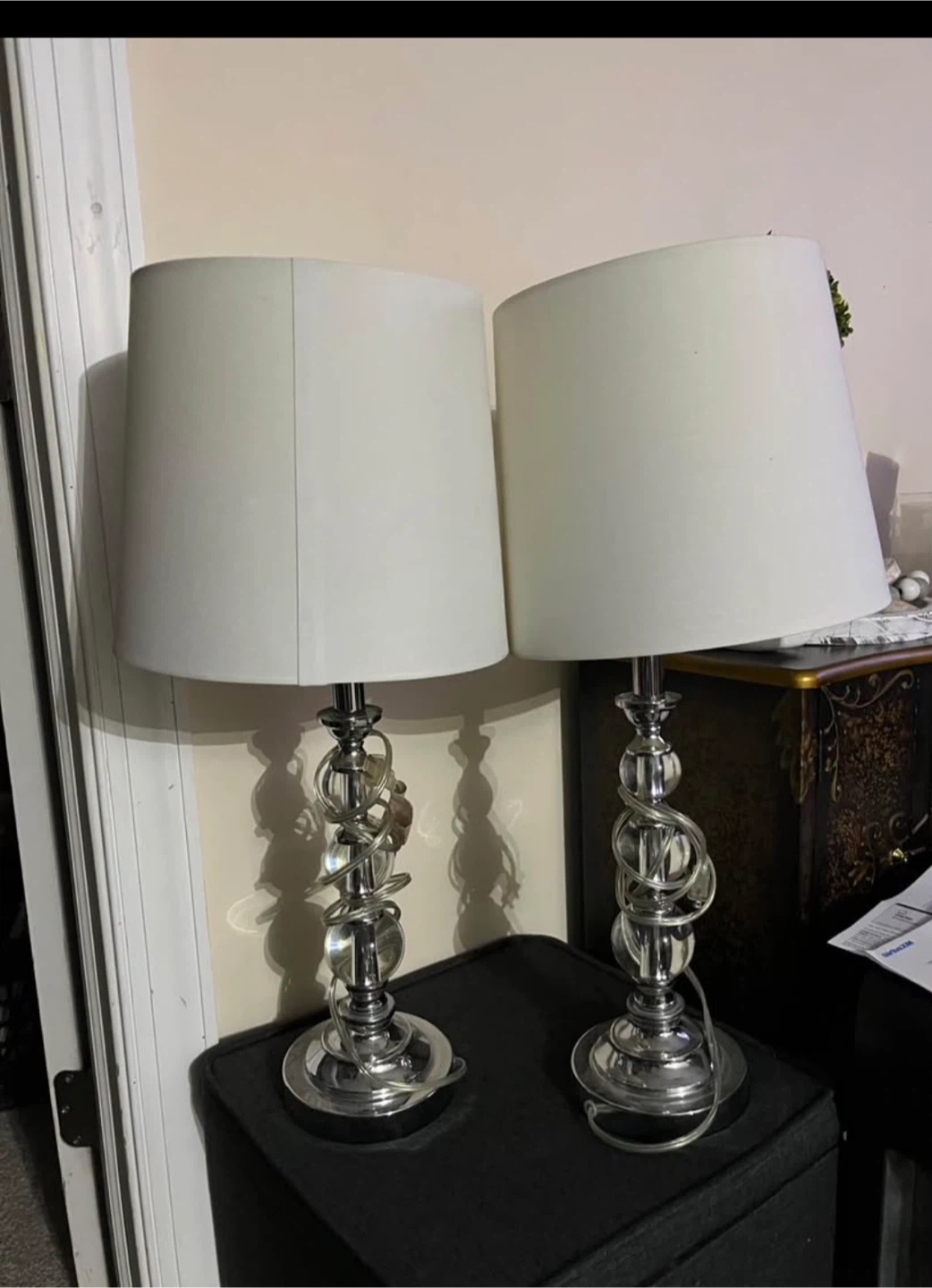Pair of Crystal and Chrome Table Lamps