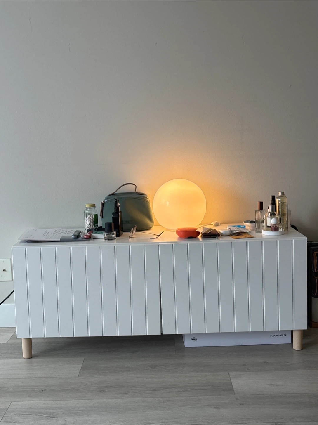 IKEA White Modern Cabinet with Slatted Doors