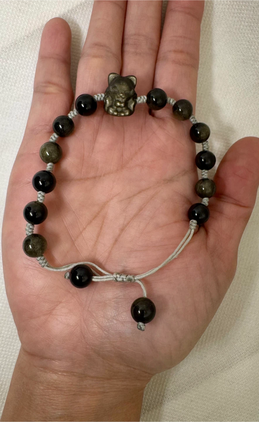 Black & Golden Shein Obsidian Bracelet w/ Fox Charm