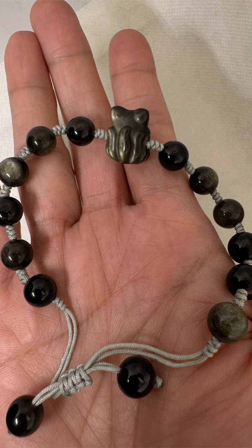 Black & Golden Shein Obsidian Bracelet w/ Fox Charm - photo 5