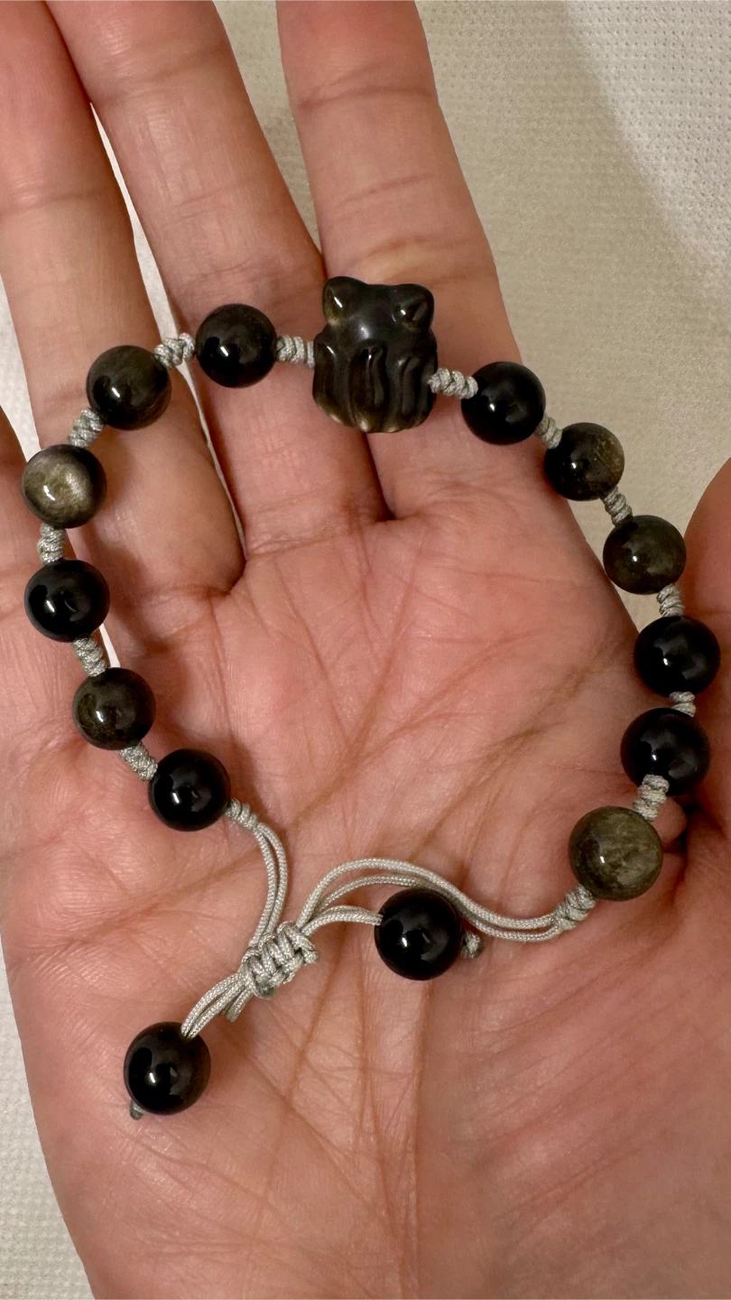 Black & Golden Shein Obsidian Bracelet w/ Fox Charm - photo 3