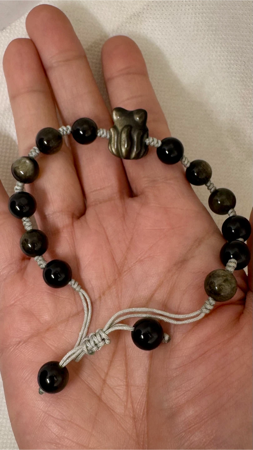 Black & Golden Shein Obsidian Bracelet w/ Fox Charm - photo 4
