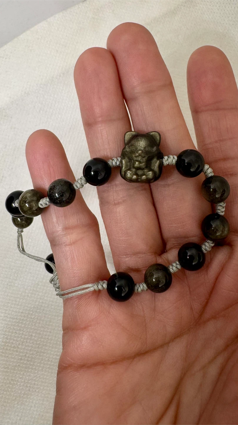 Black & Golden Shein Obsidian Bracelet w/ Fox Charm - photo 2