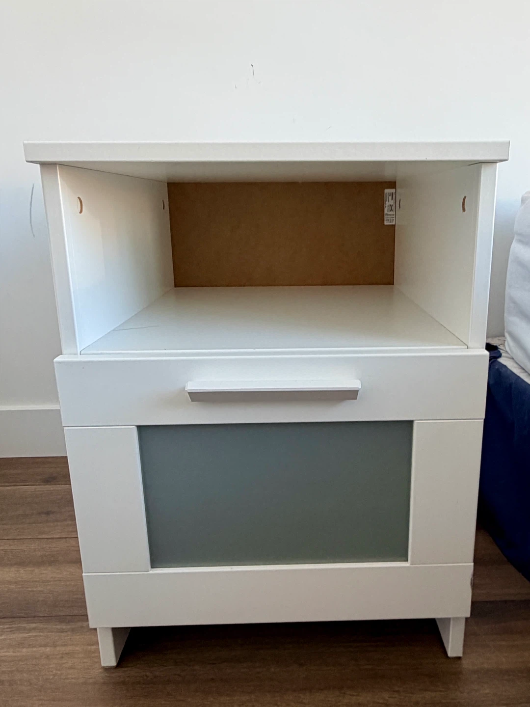 White Nightstand with Drawer and Shelf