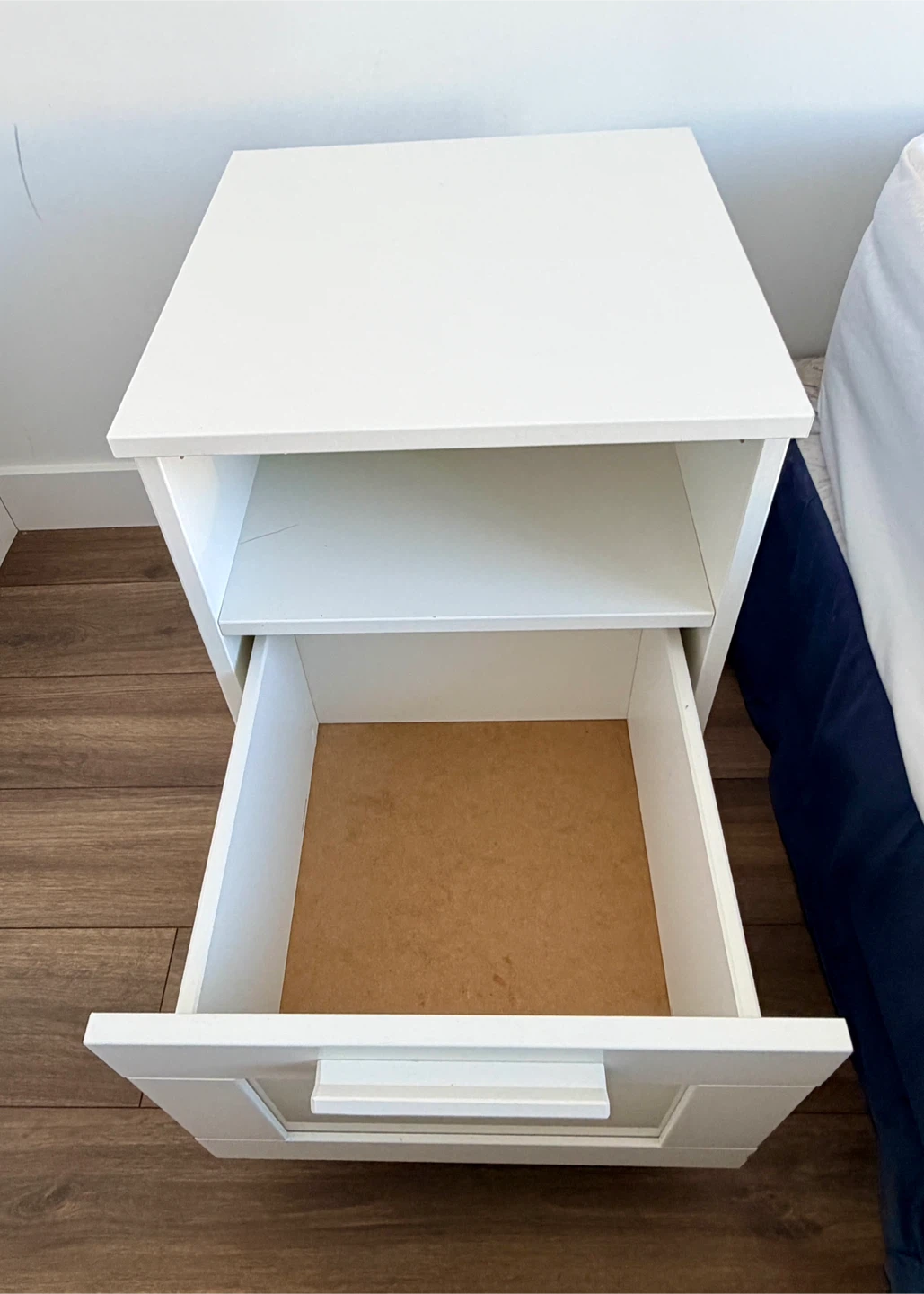 White Nightstand with Drawer and Shelf - photo 2
