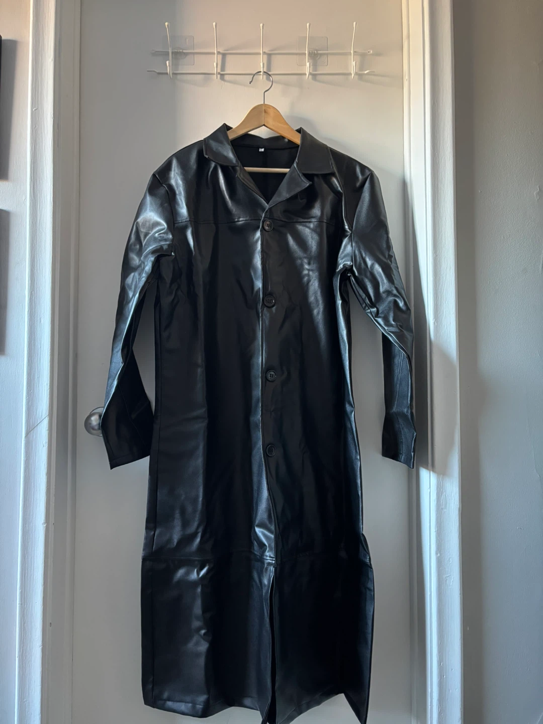 Black Faux Leather Trench Coat