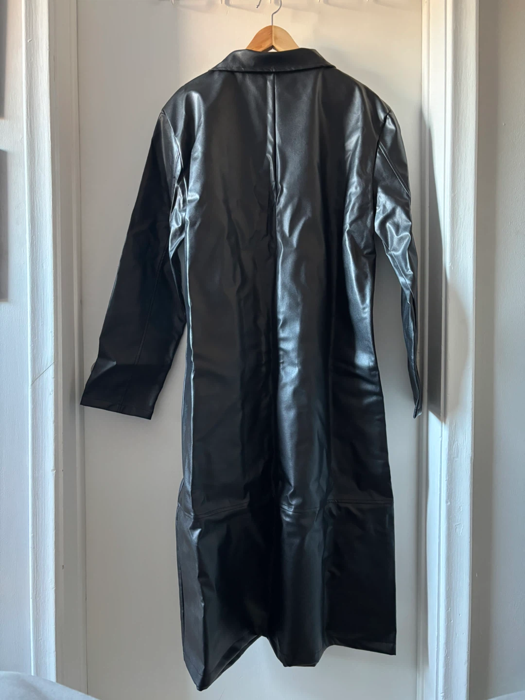 Black Faux Leather Trench Coat - photo 2