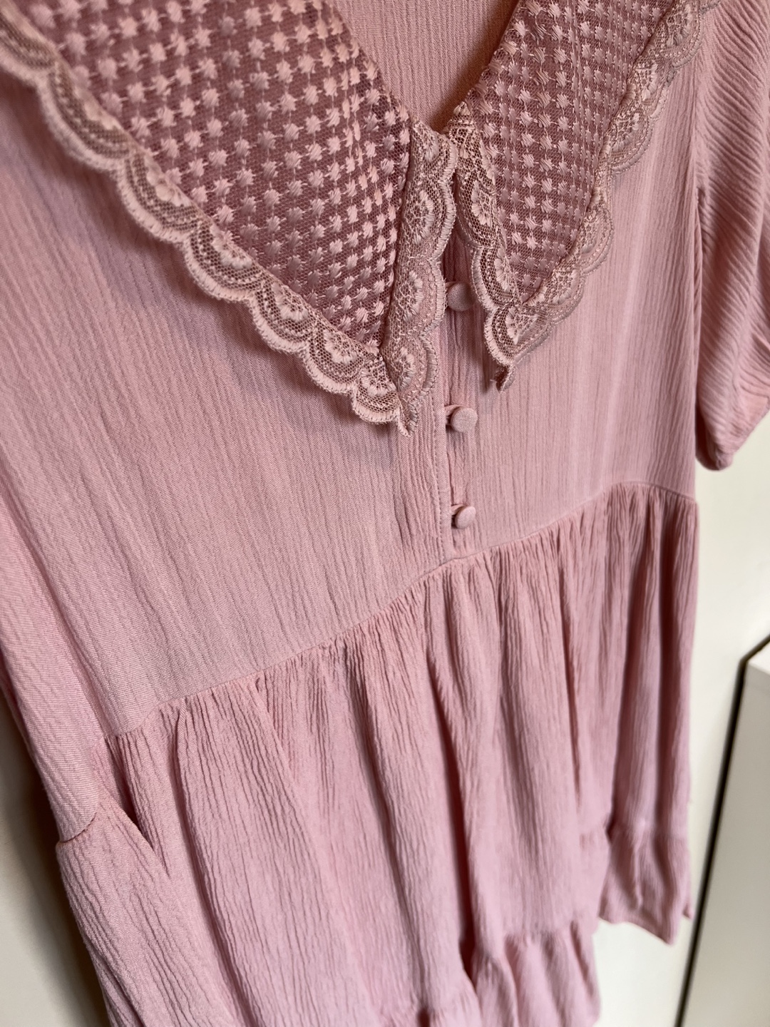 Zara Pink Babydoll Dress with Lace Collar - Size S - photo 3