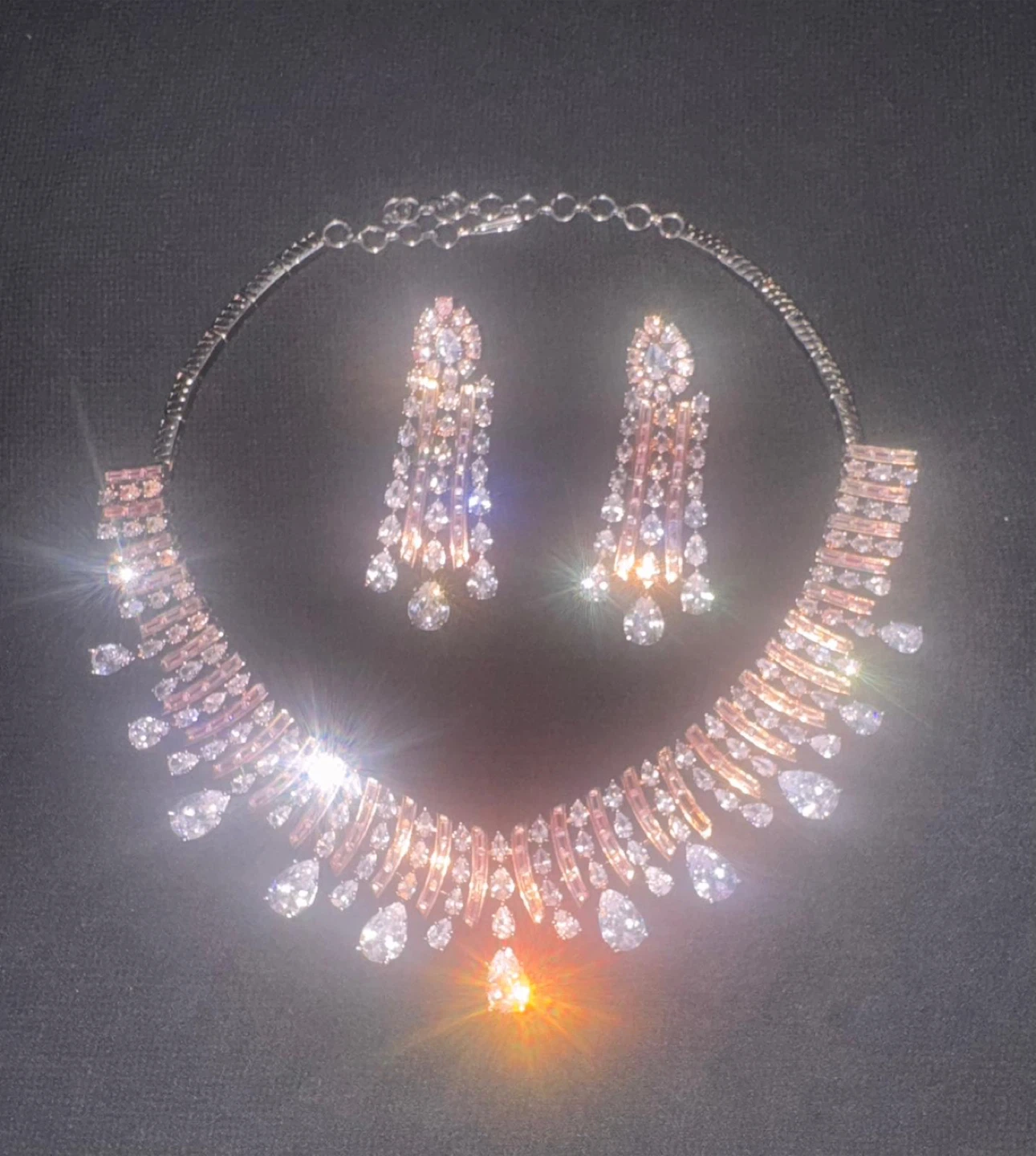Statement Necklace and Earring Set with Clear and Blue Stones - photo 3