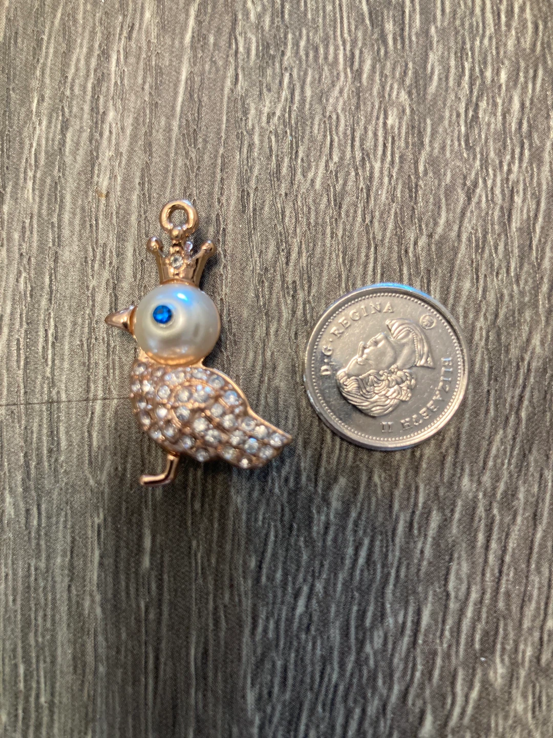 Bird Charm with Crown and Rhinestones