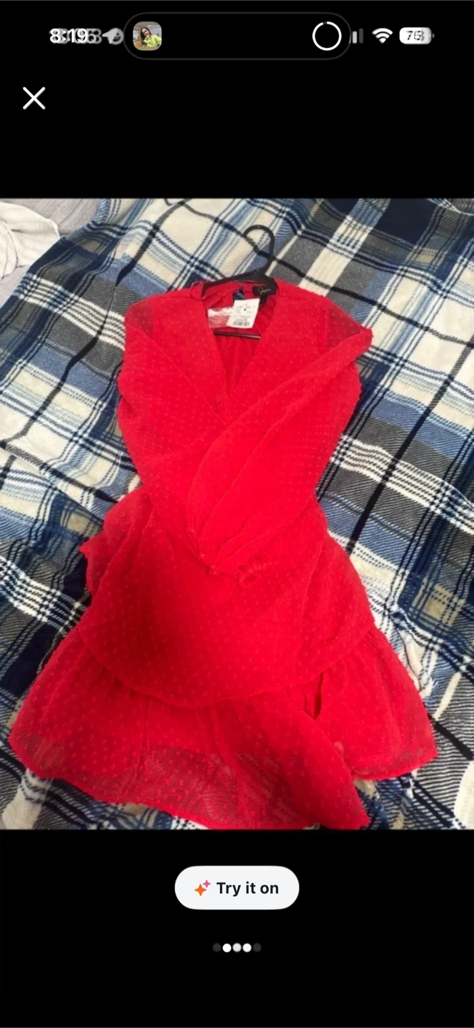 Brand new Red Textured Mini Dress with Long Sleeves