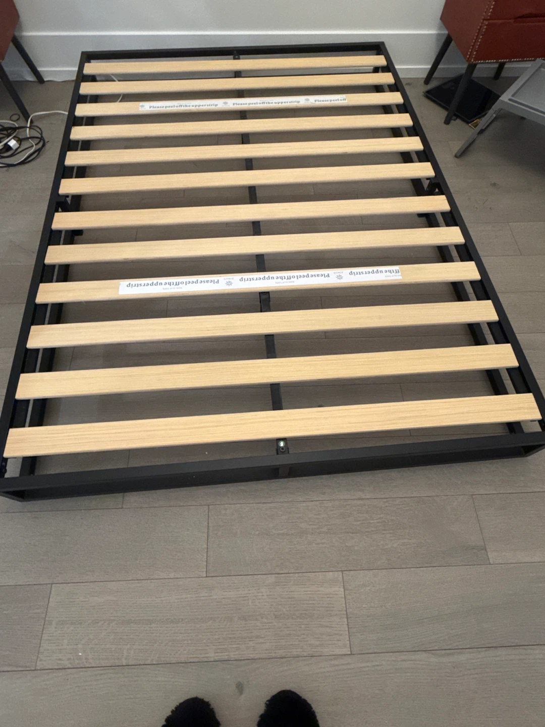 Black Metal Bed Frame with Wood Slats