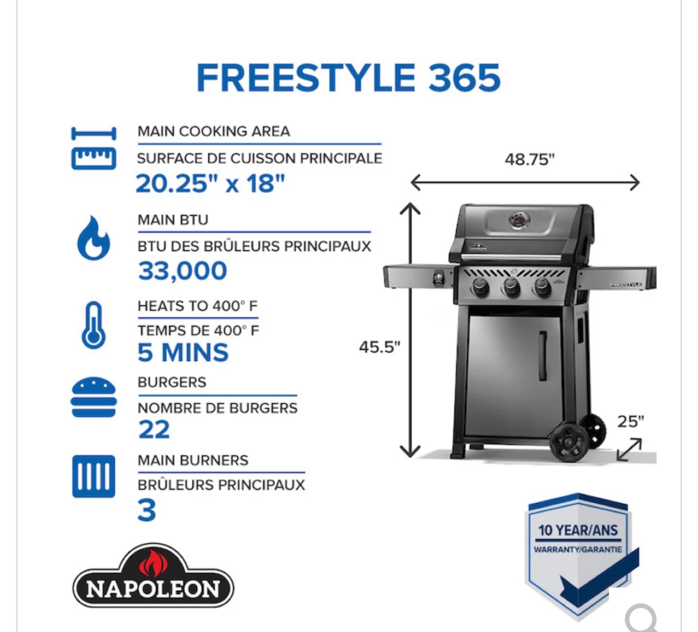 Napoleon Freestyle 365 Grey Burner Propane Gas Grill - photo 5