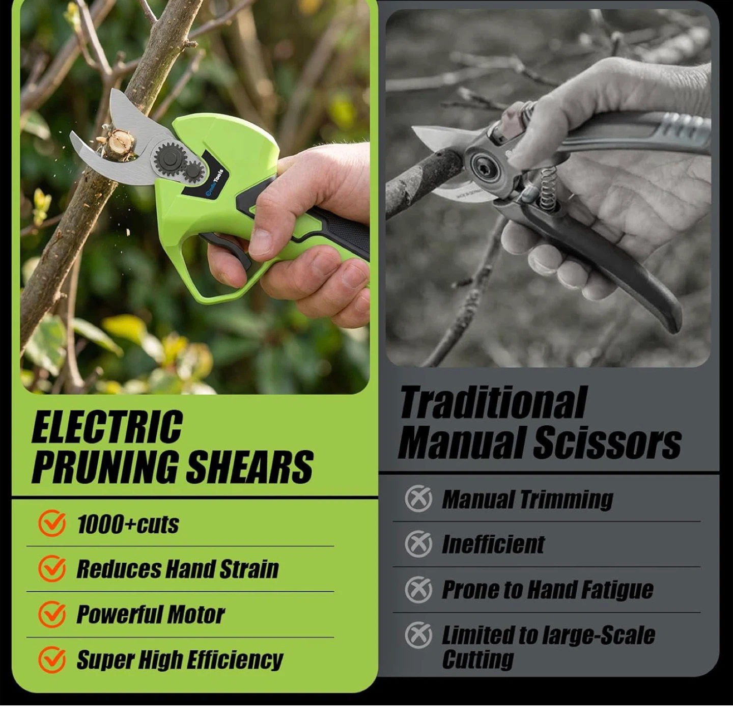OndoTools 21V Cordless Electric Pruning Shears with 2 Batteries - photo 3
