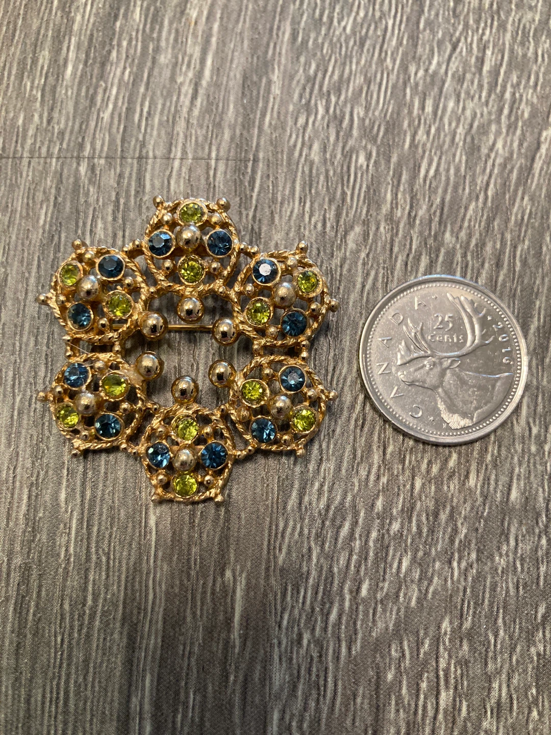 Gold-tone Brooch with Blue and Green Stones - photo 2